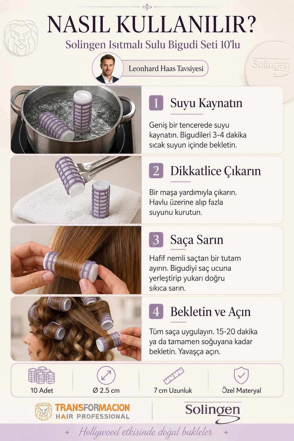 Transformacion 10'lu Isıtmalı Sulu Bigudi - Saç Dostu, Pratik, Profesyonel Bukleler ve Dalgalar Solingen Professional 719838