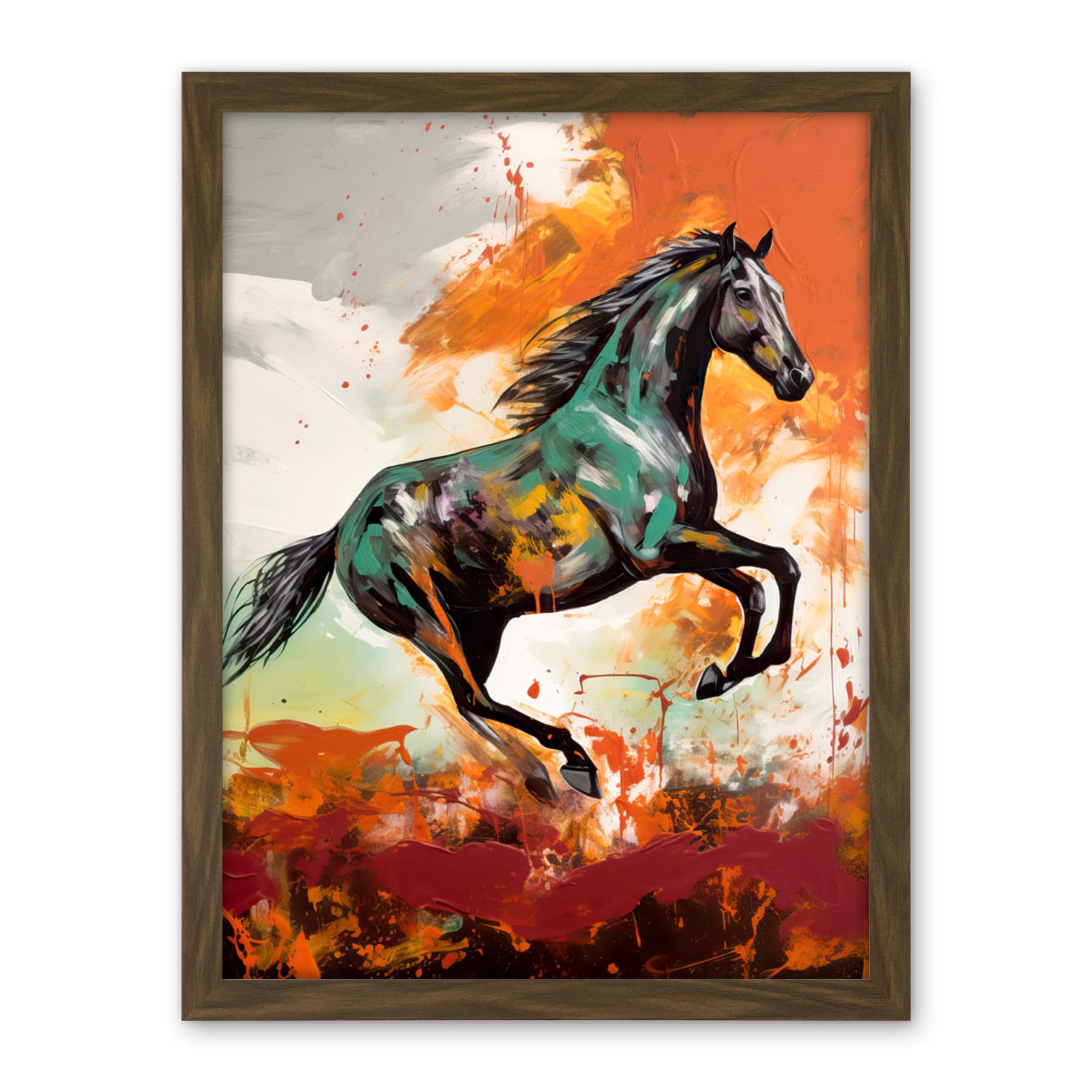 Artery8 Wild Horse Galloping Across a Barren Landscape Artwork Framed Wall Art Print 18X24 Inch