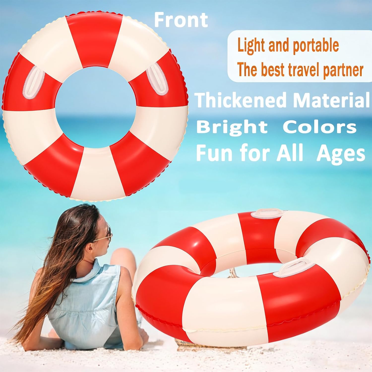 2 PCS Large 35 inch Inflatable Pool Floats for Swimming Pool Party Lake Beach Adults -Striped Floaties Pool Tubes Swim Rings Tubes Floaties for Beach Pool Party Decorations