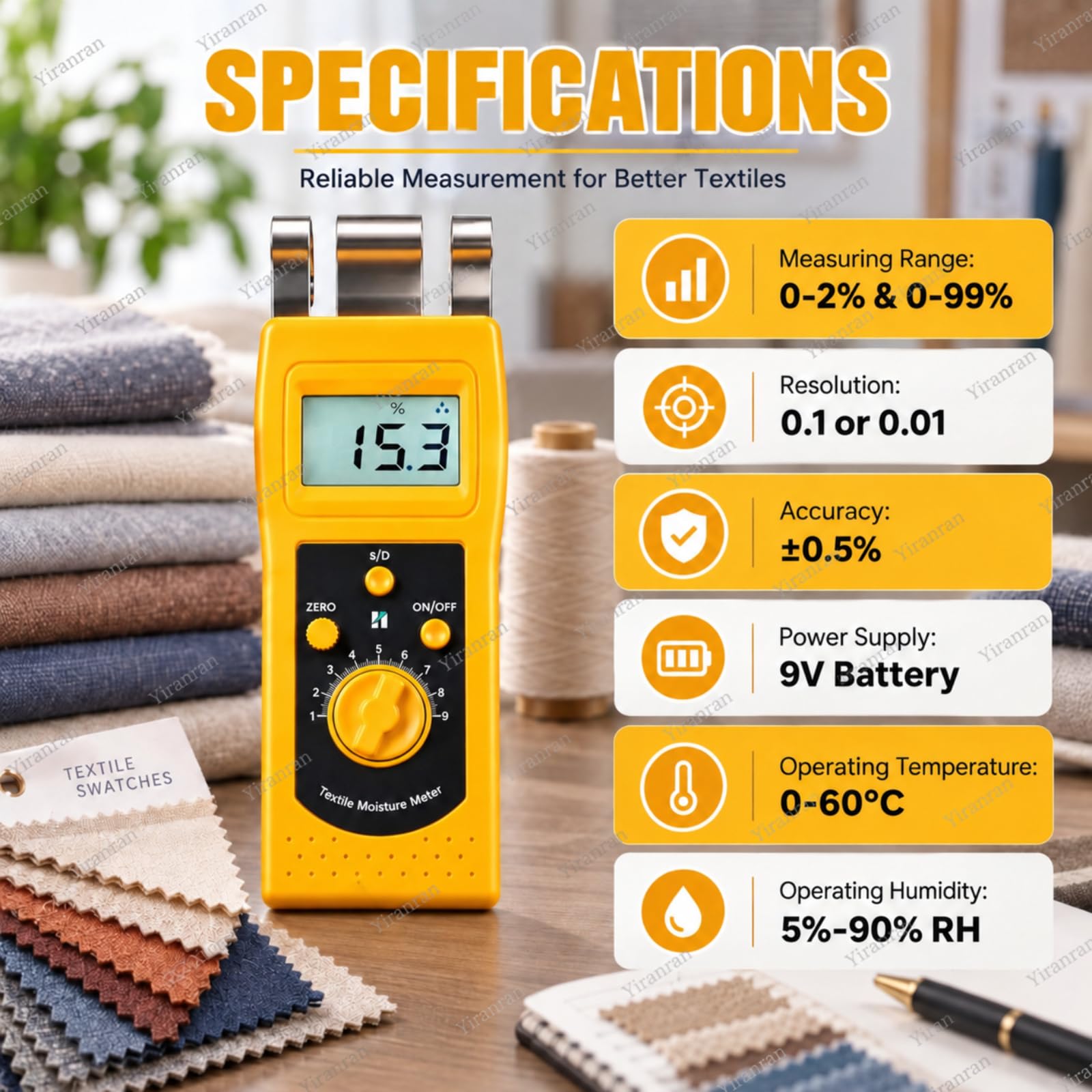 Medidor De Humedad Para Textiles, Madera Con Sensores De Contacto Metálicos, Comprobador Digital De Humedad Para Papel Y Hormigón, Para La Inspección De Algodón, Hilo, Lana Y Prendas De Vestir