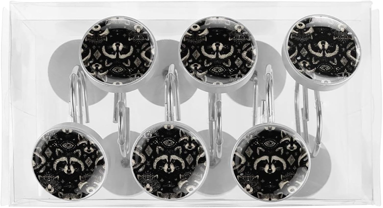 12 Pieces Raccoons Pattern (3) Shower Curtain Hooks Rings, Stainless Steel Shower Hook Hanger Rings for Bathroom Living Room Bedroom Home Decor
