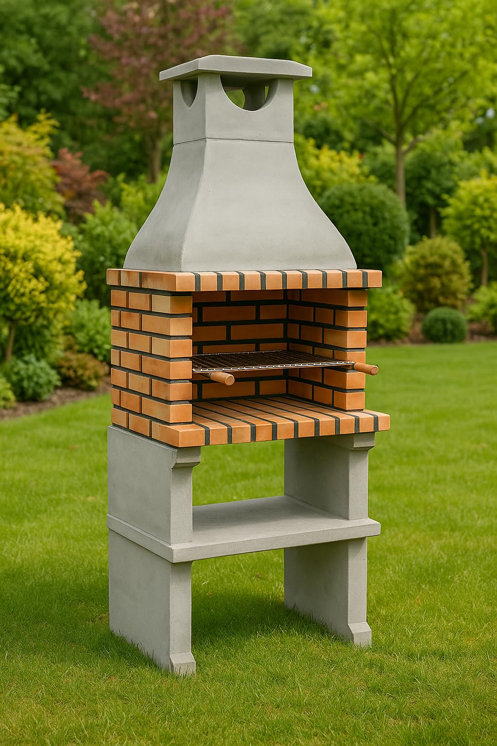 Barbecue Fixe MOVELAR Liz XL - Béton Réfractaire - Grille 61x35cm - Gris/Orange
