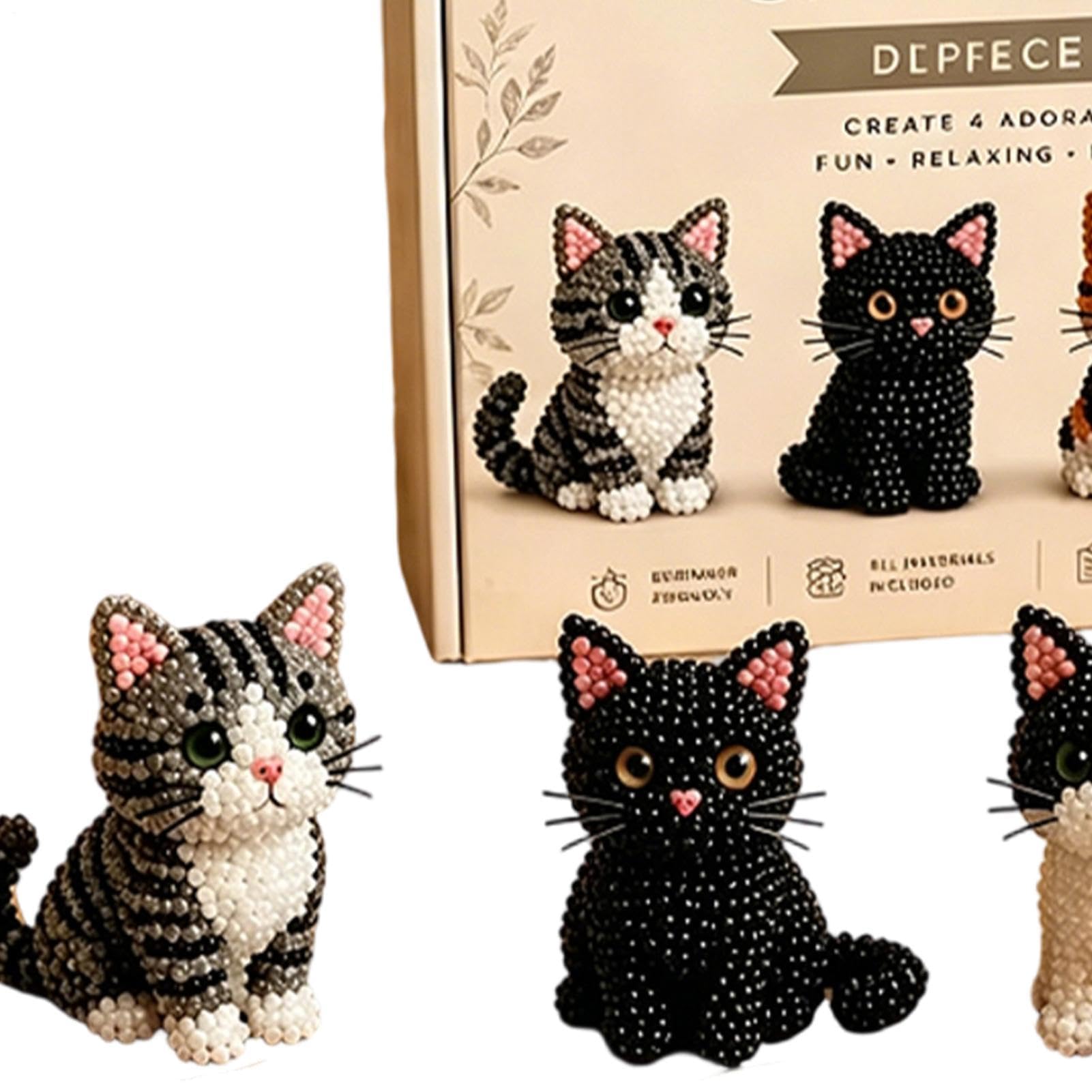 Set de Animales con Abalorios, Kit de fabricación Animales con Cuentas, pequeño Kit Bricolaje en 3D, Juego elaboración Gatos Lindos for Principiantes(B)