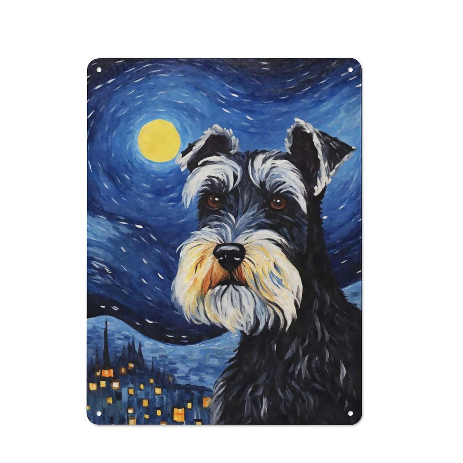 Junmoney Style-17 For Hobby Room Or Studio, Miniature Schnauzer Night Retro Metal Sign 40X30cm, A Decorative Gift For A Newly Furnished Hobby Room And Studio