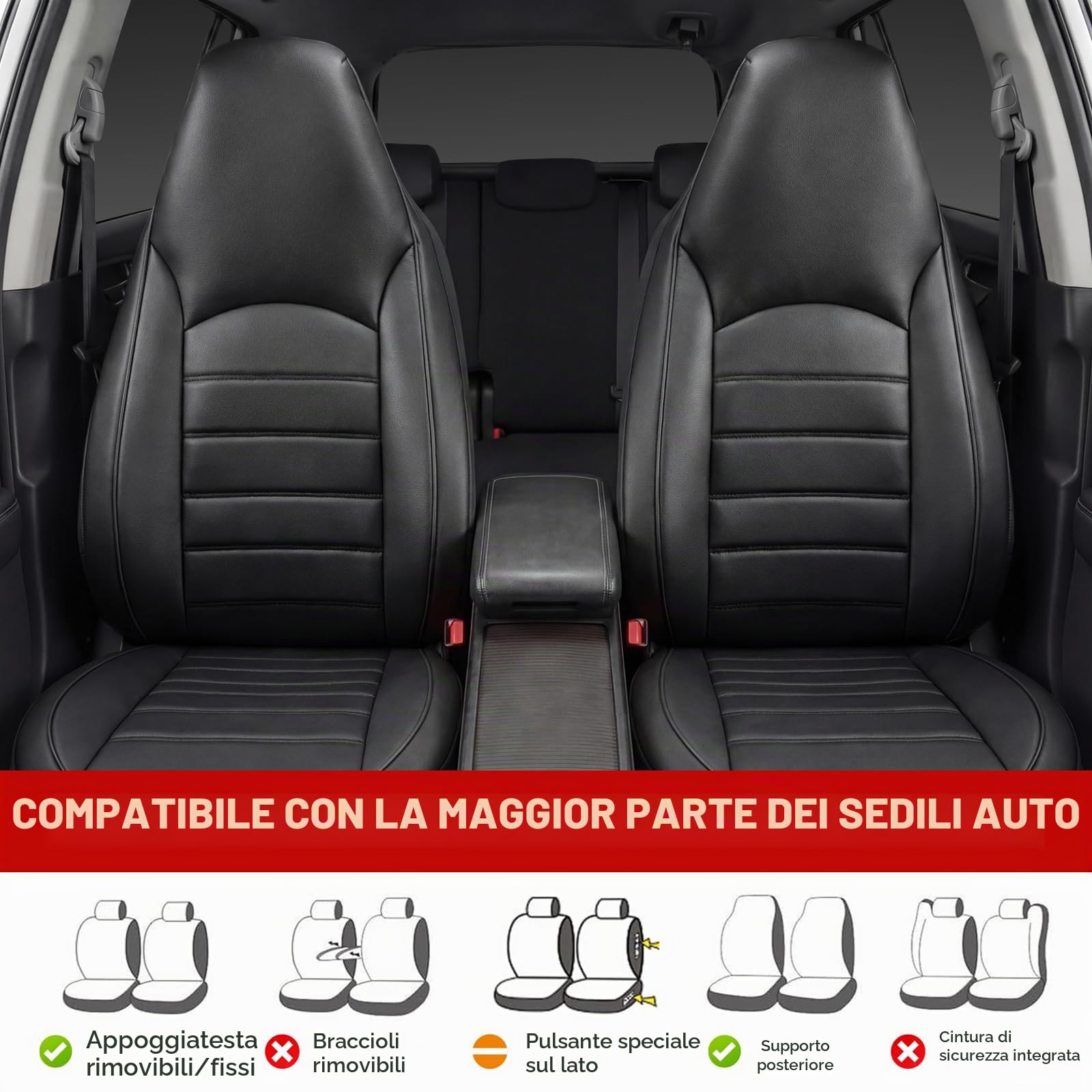 AUTOYOUTH - Coprisedili universali anteriori per auto, in pelle PU impermeabile, colore: nero, compatibili con airbag, coppia, per SUV, furgone, berlina