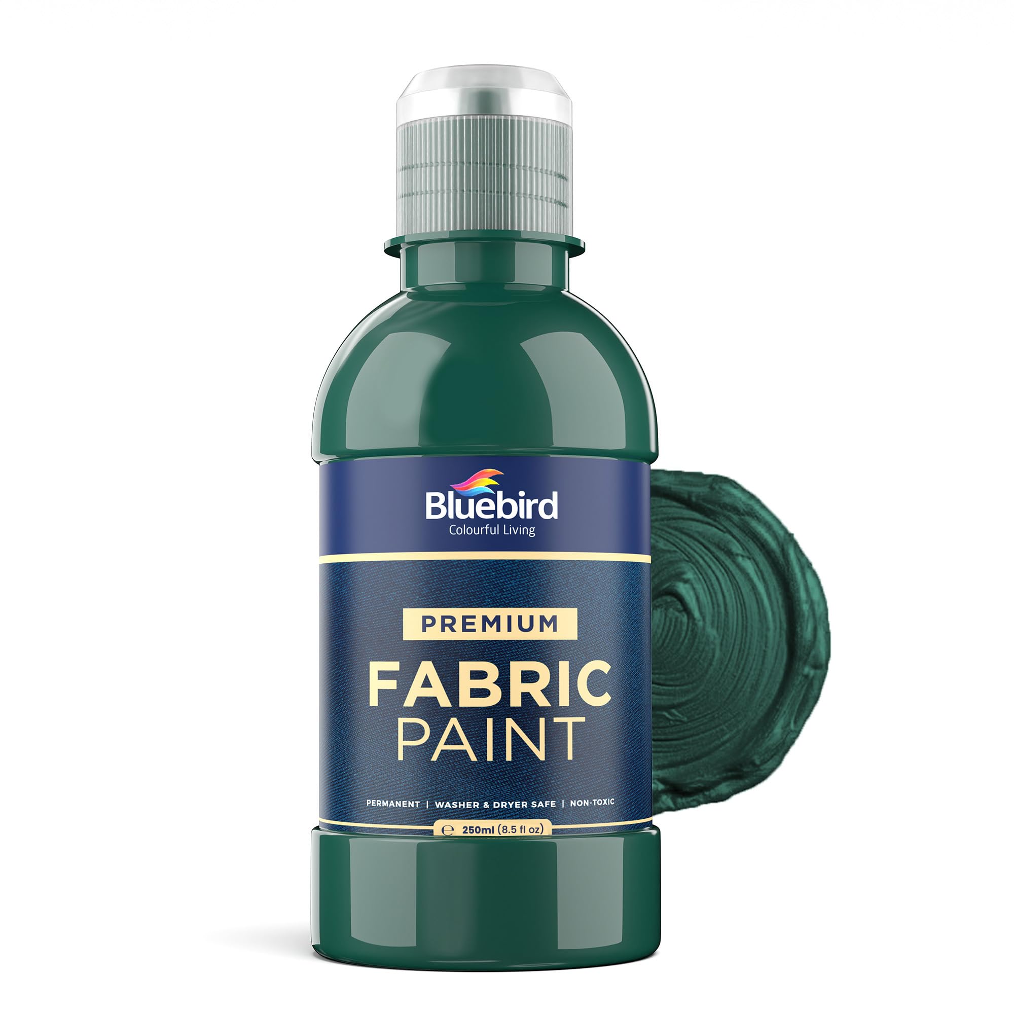 BLUEBIRD Fabric Paint, Pthalo Green, 8.5 Fl Oz, Permanent Fabric Paints for Clothes, Furniture Upholstery