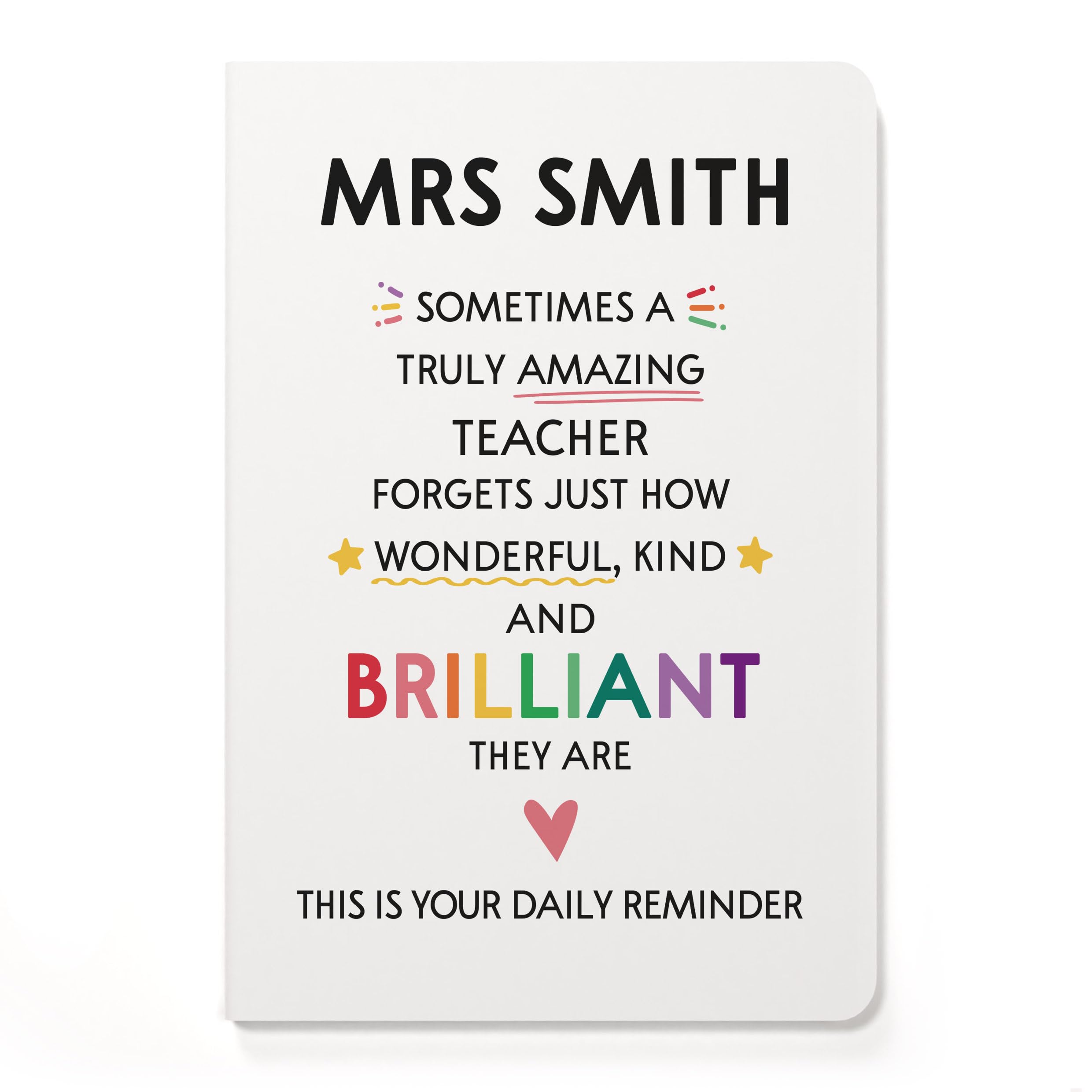 Beecreative Personalised Teacher Gifts For Women - Custom A5 White Notebook and Pen Set - Teacher Leaving Present