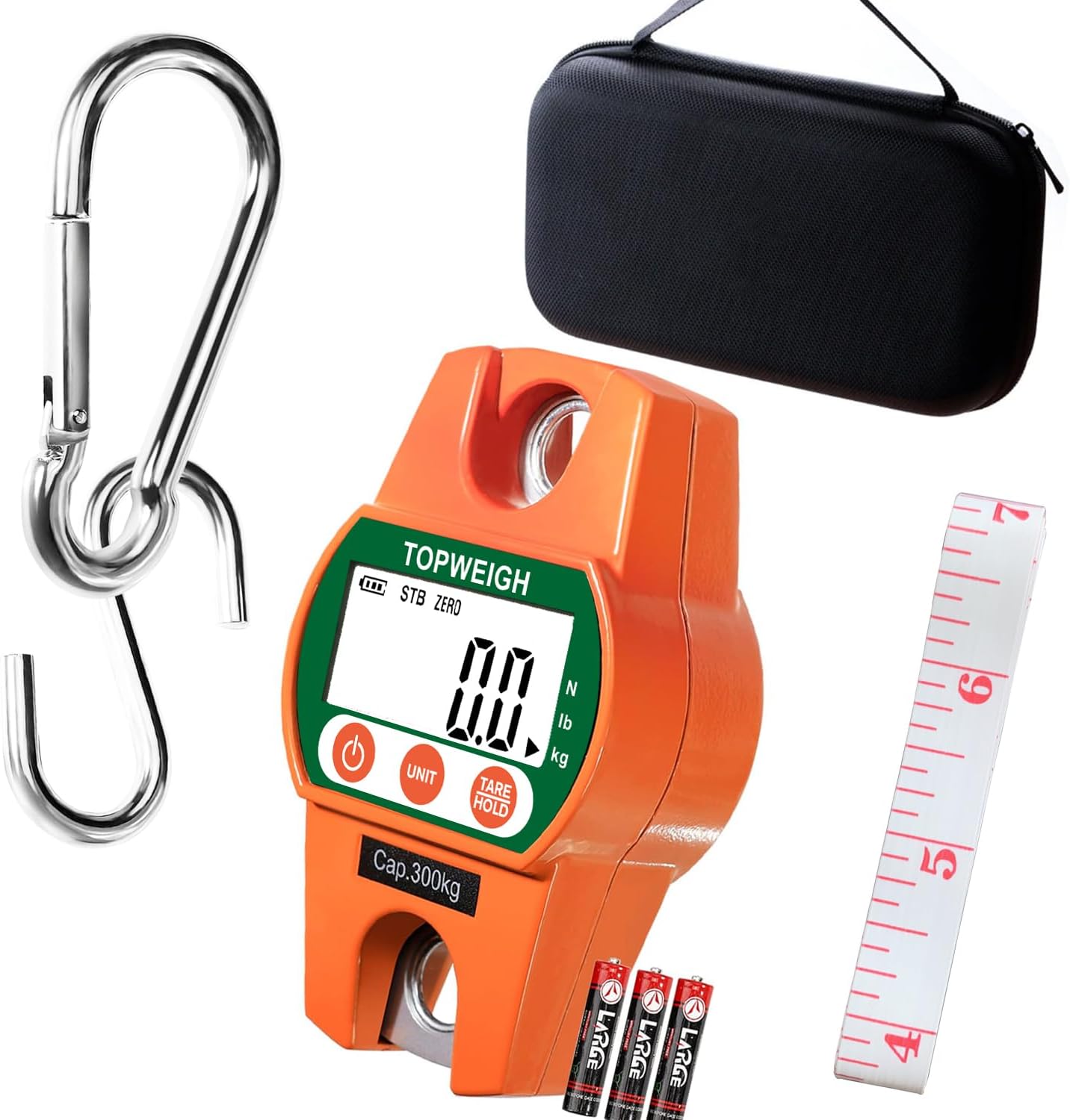 Mini Crane Scale with Storage Case, Cast Aluminum Case, Digital Hanging Scale with Hooks, 600lb / 300kg, Large Backlight Display, Hanging Scales for Farm Hunting Deer, Hold Reading Function