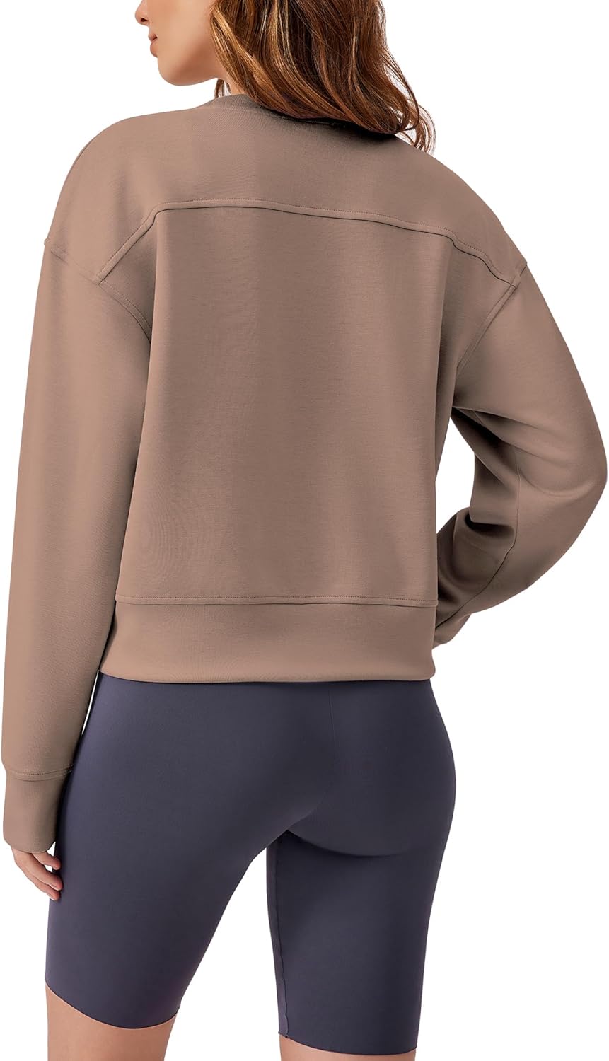 PINSPARK Soft Crewneck Cropped Sweatshirt for Women Long Sleeve Relaxed Lightweight Basic Crop Tops 2025 - Image 2