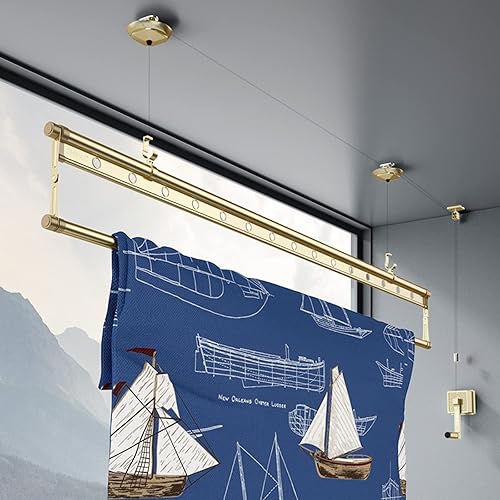 QQXX Estante de secado de elevación montado en el techo, pequeña polea de aleación de aluminio, estante de ropa de una sola varilla, estante de