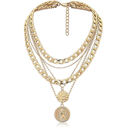 MJartoria Layered Necklaces for Women Trendy Retro Coin Pendant | Dainty Chunky Chain, Choker Necklaces, Jewelry Birthday Gifts