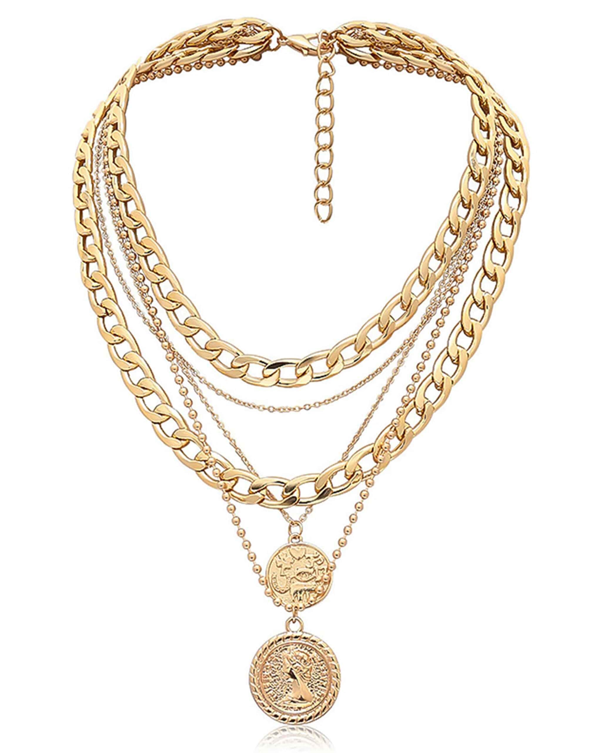 MJartoria Layered Necklaces for Women Trendy Retro Coin Pendant Dainty Chunky Chain, Choker Necklaces, Jewelry Birthday Gifts