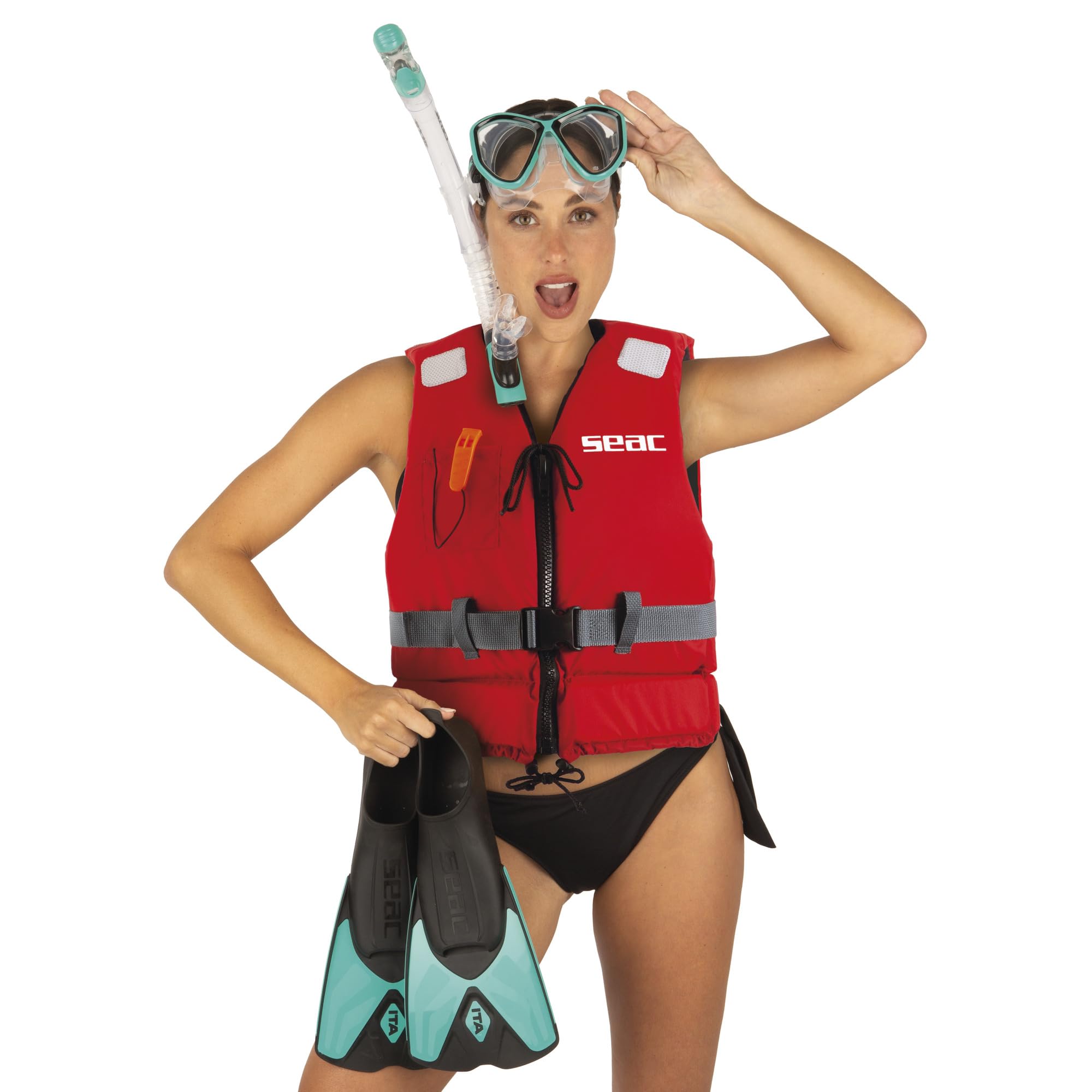 SEAC Vest Hydro - Gilet di Galleggiamento per Snorkeling e Sport Acquatici in 5 Taglie – Giubbotto di Sicurezza in Nylon con Fischietto e Inserti Riflettenti – Certificato EN ISO 12402-5 Unisex adulto