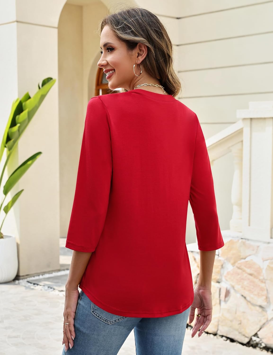 LUYAA Womens Blouses 3/4 Length Sleeve Tops 2026 Pearl Button Down Shirts Spring Summer Business Casual Outfits for Women - Image 5