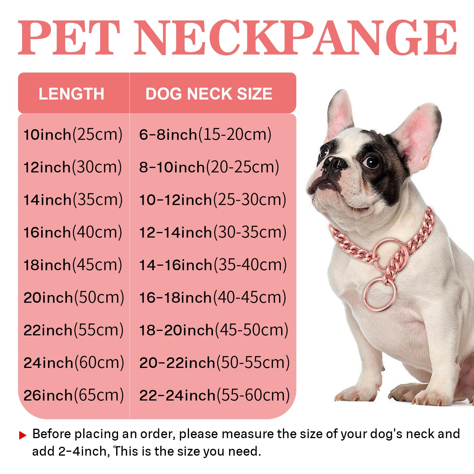 RoseGold Chain Dog Collar,Dog P Chains,10mm Wide Solid Cuban Link Chains Stainless Steel Metal Links Walking Slip Training Collar for Dogs(10inch,RoseGold) - Image 3