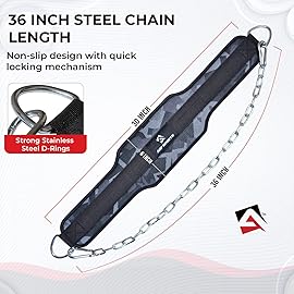 AQF Dip Belt for Weightlifting - Weight Belt with 36 Heavy Duty Steel Chain - Neoprene Padded Back Support Gym Lifting Belt for Powerlifting, Bodybuilding, Squat, Fitness & Pull up Training
