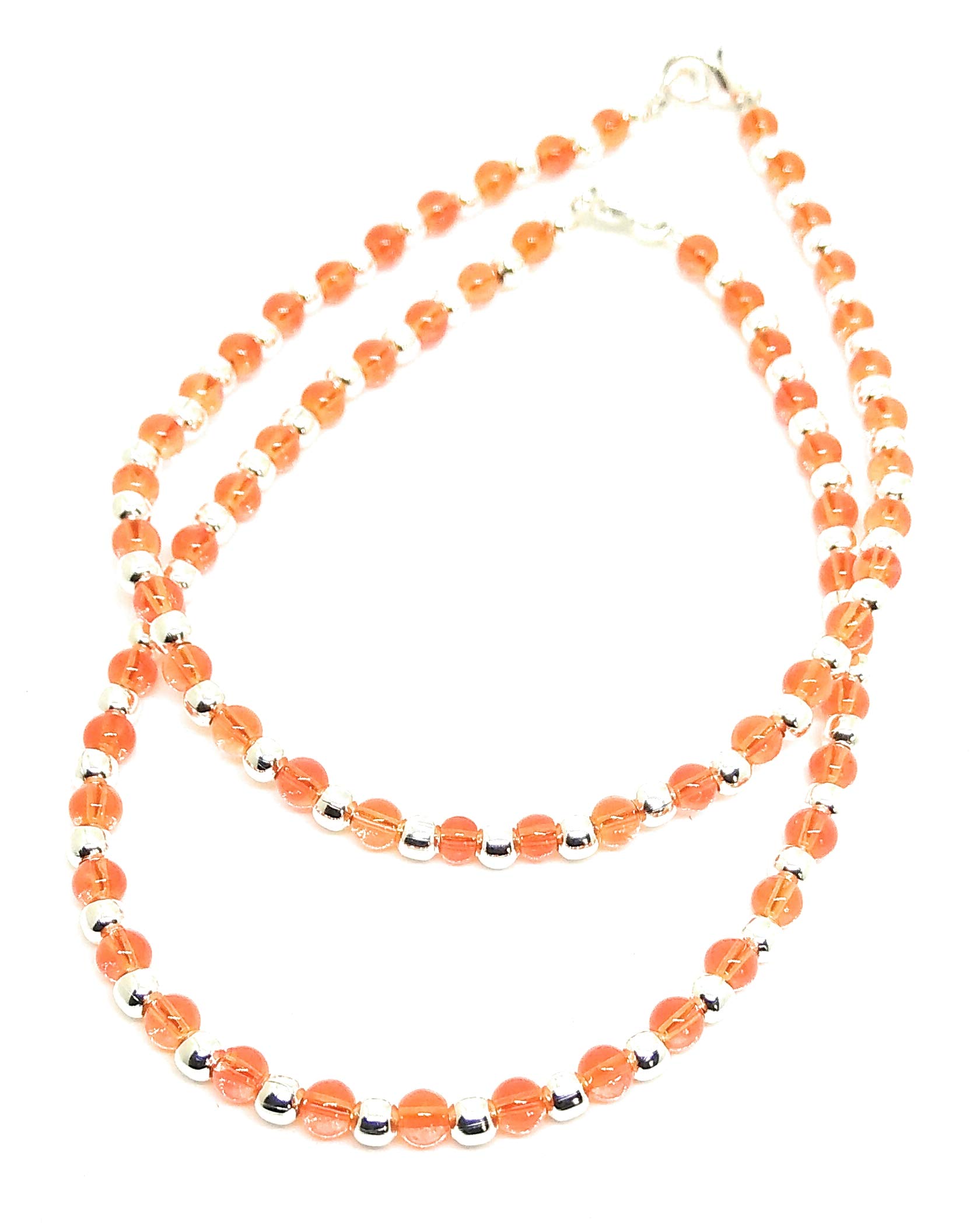 Stylish silver and Orange beads Anklet pair 10 inches length-image-3