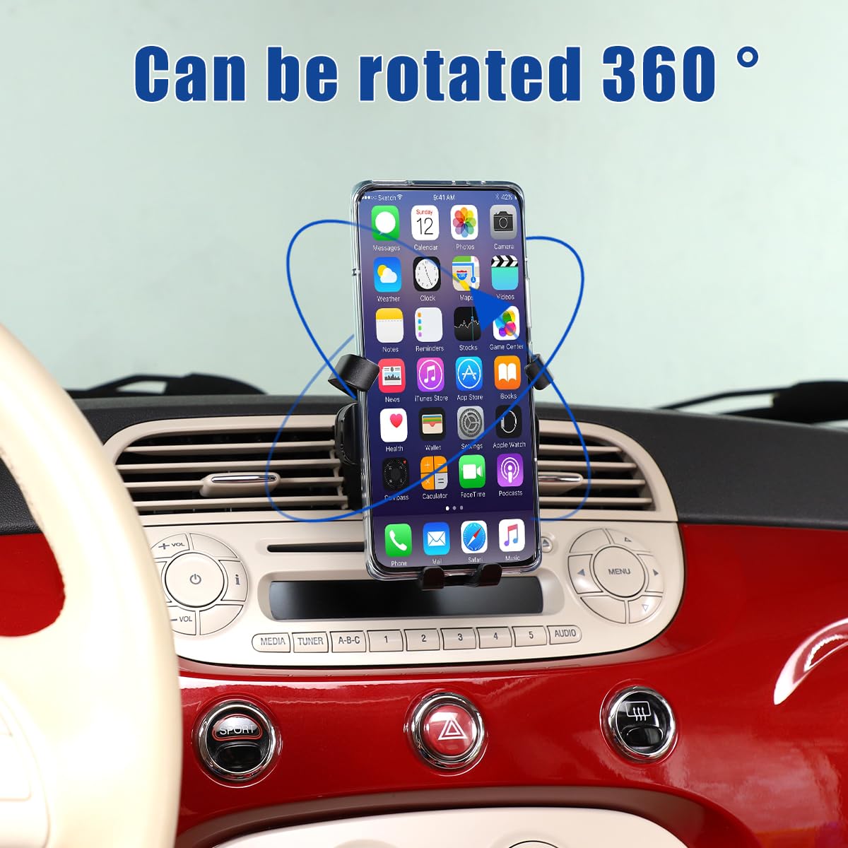 HAPPYHORSE Car Phone Holder Compatible with Fiat 500 2010 2011 2012 2013 2014 2015 car Center Console Aluminum Alloy Special Mobile Phone Bracket Accessories (Style A)