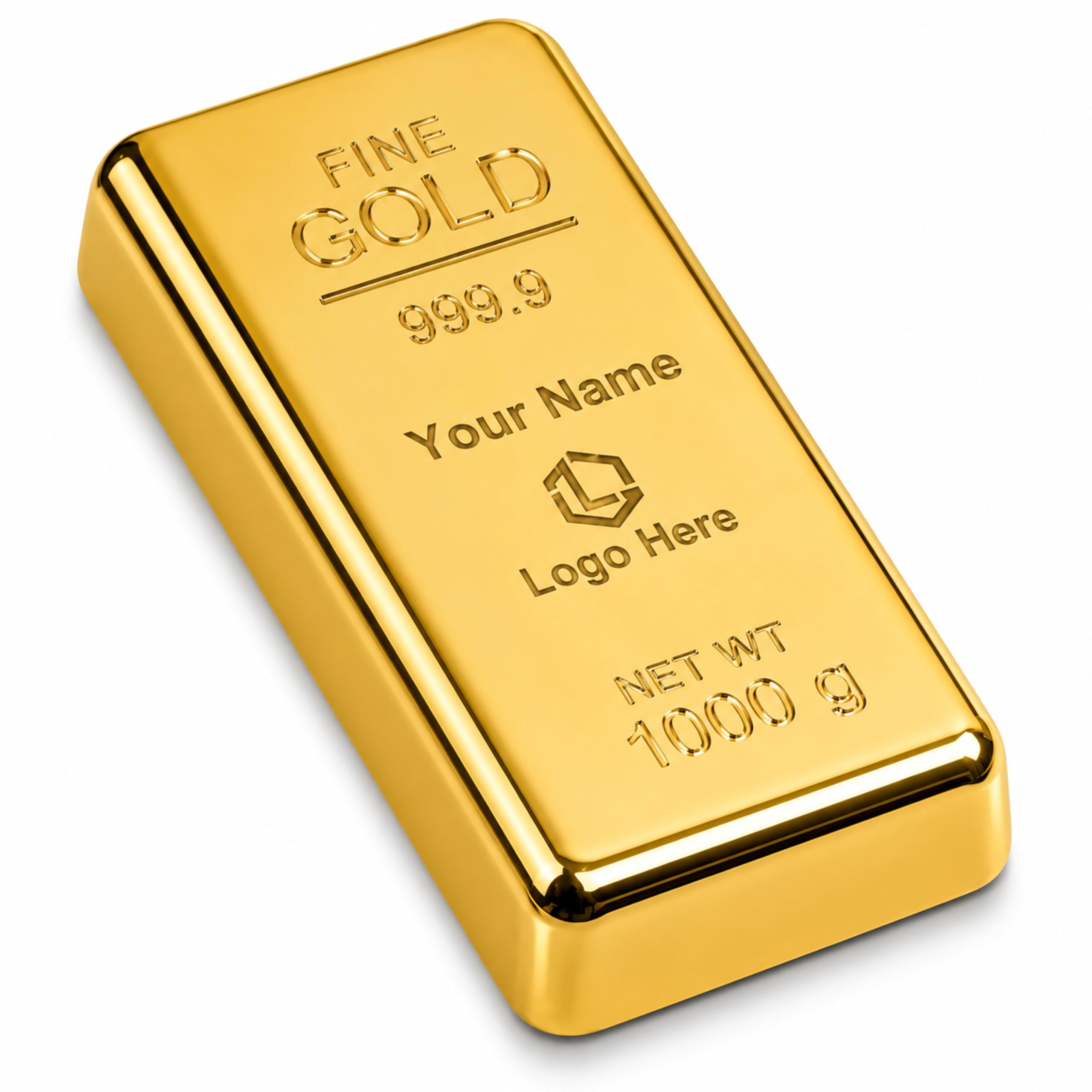 SAVRI Personalized Gold Bar Paperweight with Name or Company Logo | Customized Realistic Metal Gold Biscuit Paper Weight | Desk Paperweight for Office, Jewellery Shop, Home Office (Pack of 5)