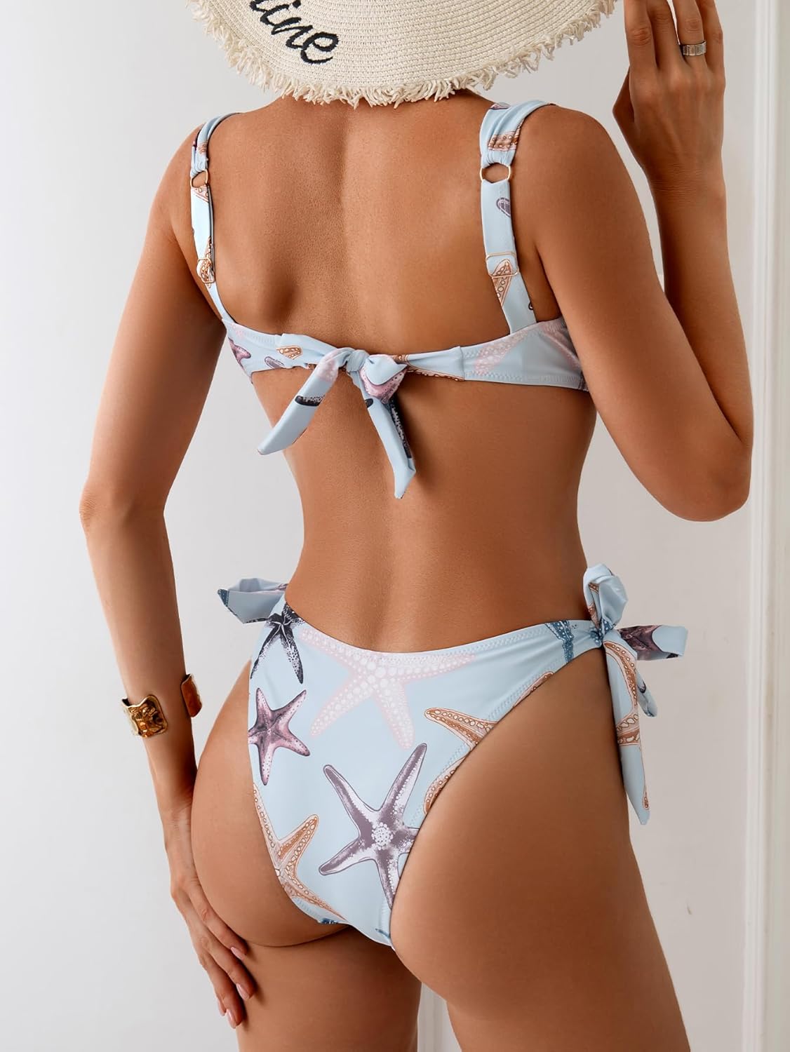 Eomenie Women's Bikini Sets Two Piece Metal Swimsuits V Neck Lace Up Bathing Suits Sexy Wide Strap Tie Back Swimwear - Image 3