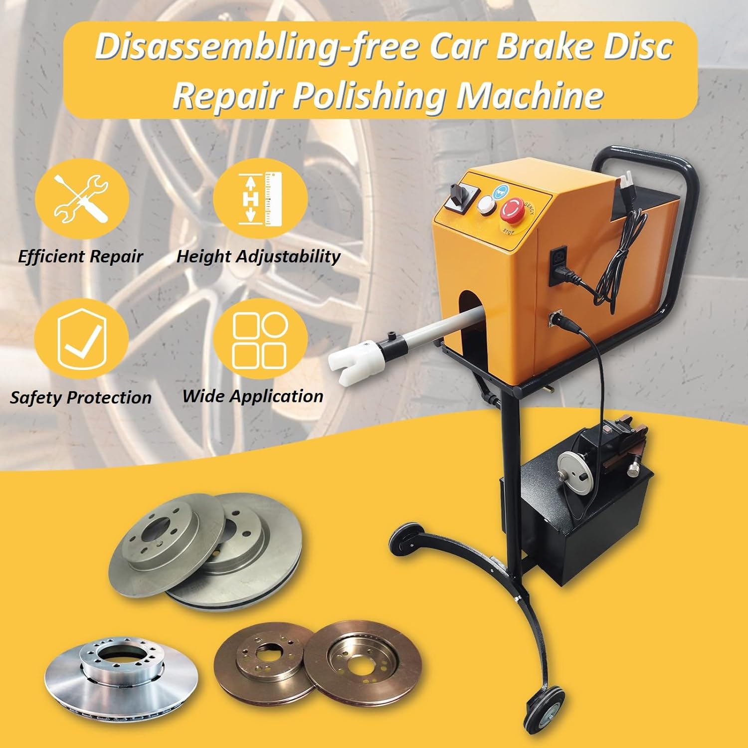 INTSUPERMAI On-Car Brake Disc Lathe Machine 110V 850W - Brake Rotor Resurfacer for Cars/Trucks/EVs, 450mm/17.72in Diameter Capacity, 0.003mm Precision, Non-Disassembly Repair Machine