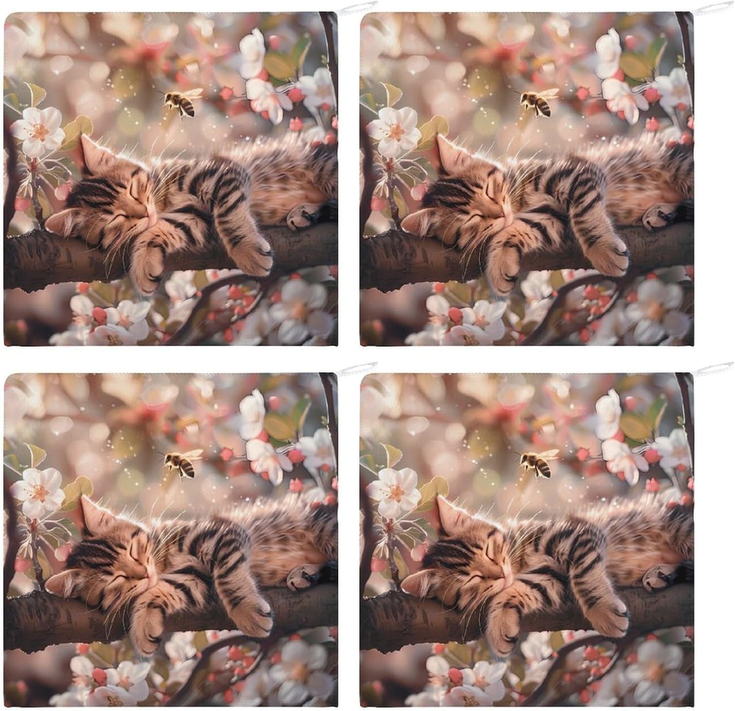 Cat Hand Towels for Bathroom Kitchen Towels Small Towel Handkerchiefs with Hanging Loop 4PCS