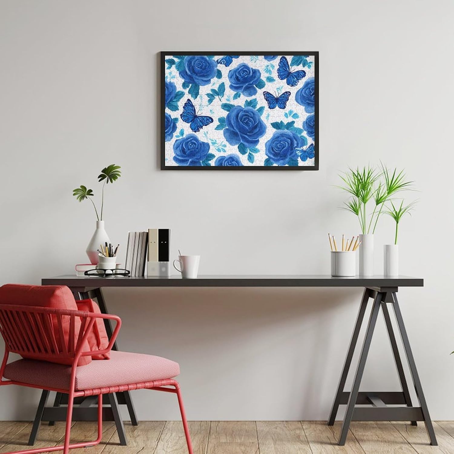 Blue Butterfly Floral Puzzles for Adults 500 PCS Wooden Jigsaw Puzzle Wall Decor Christmas