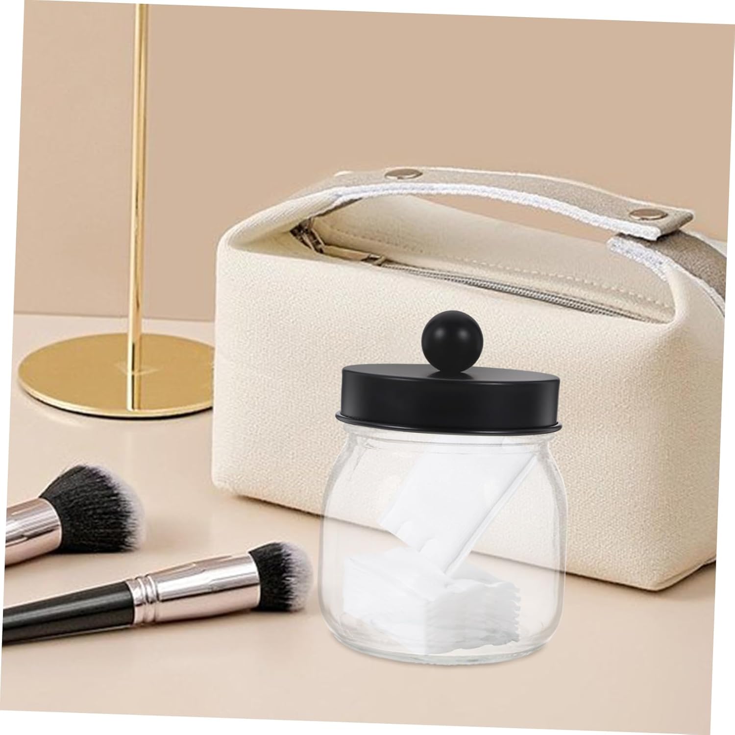 4pcs Glass Bathroom Organizers Countertop Jar Lid Toothpick Holder Desktop Floss Organizer