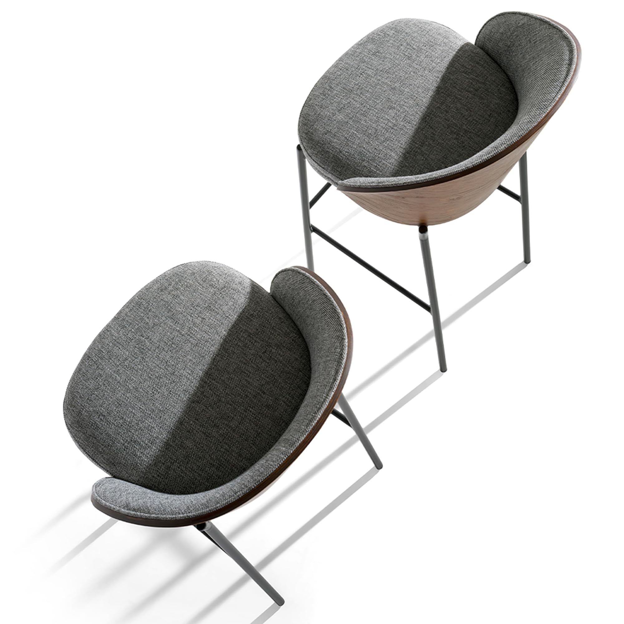 Ángel Cerdá- Taburete Alto Tela Gris y Madera Nogal - Patas de Acero Inoxidable Negro - Diseño Moderno y Elegante - Taburetes Altos de Cocina - Mueble Cocina - Sillas Cocina - 53 x 51 x 98 cm