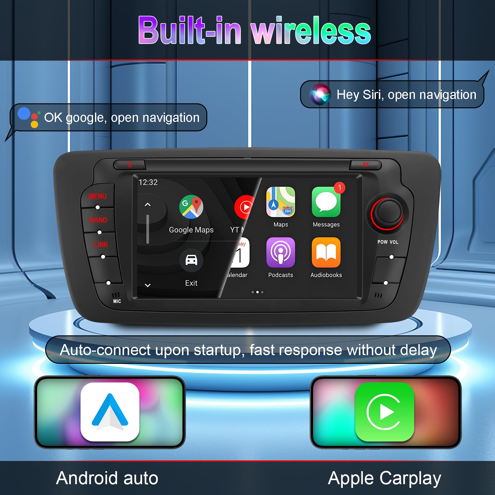 Autoradio Linux pour Seat Ibiza 6j (2009-2014)– démarrage en 3 Secondes | Écran IPS 7 pouces, CarPlay sans fil & Android Auto, AM/FM/RDS DSP USB Bluetooth micro commandes au volant – prêt à brancher