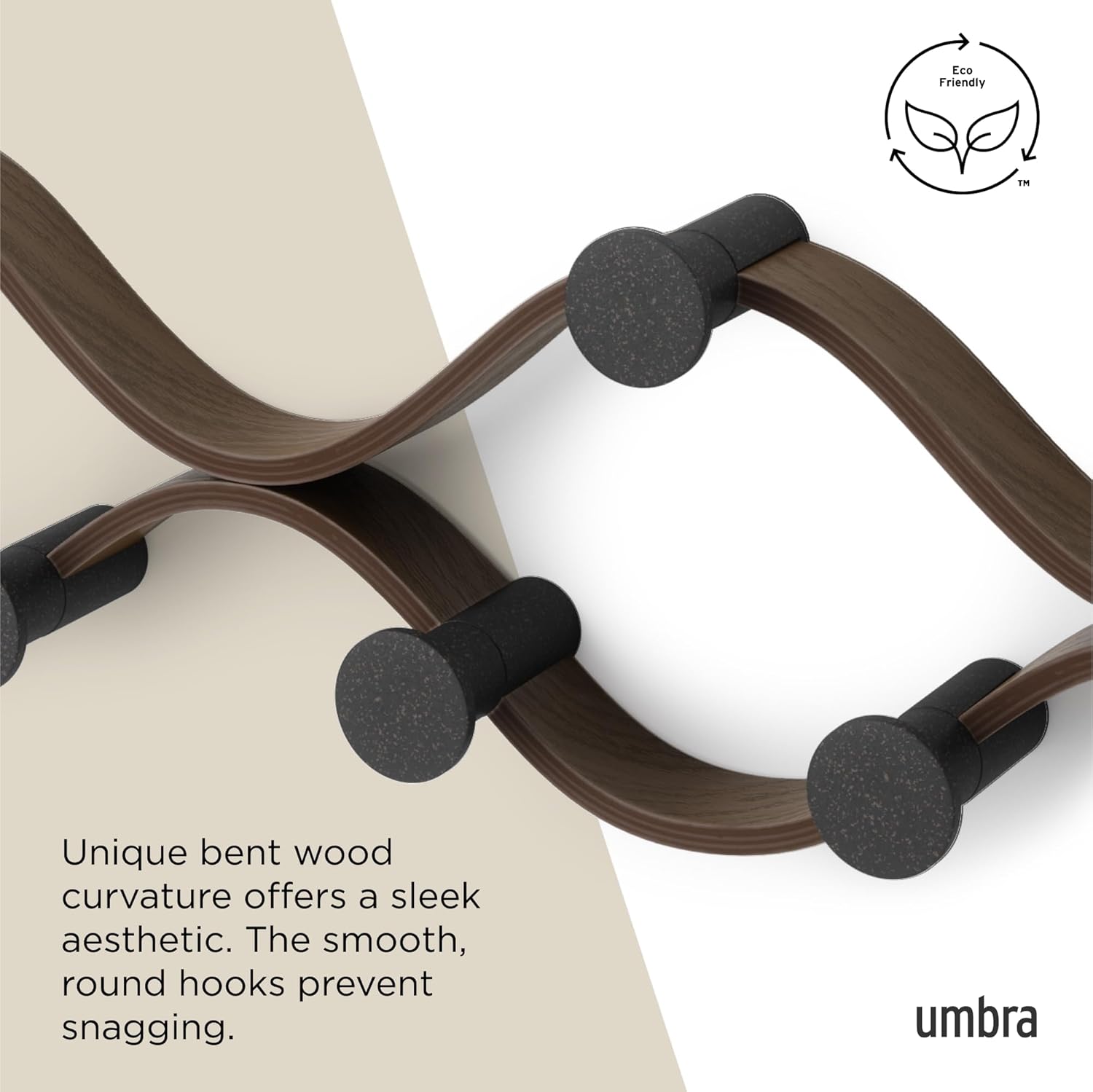 Umbra Montage Wall-Mounted Coat Rack with 6 Hooks for Jackets, Hats, Bags, and More - Modern Wood and Metal Design, Black/Walnut