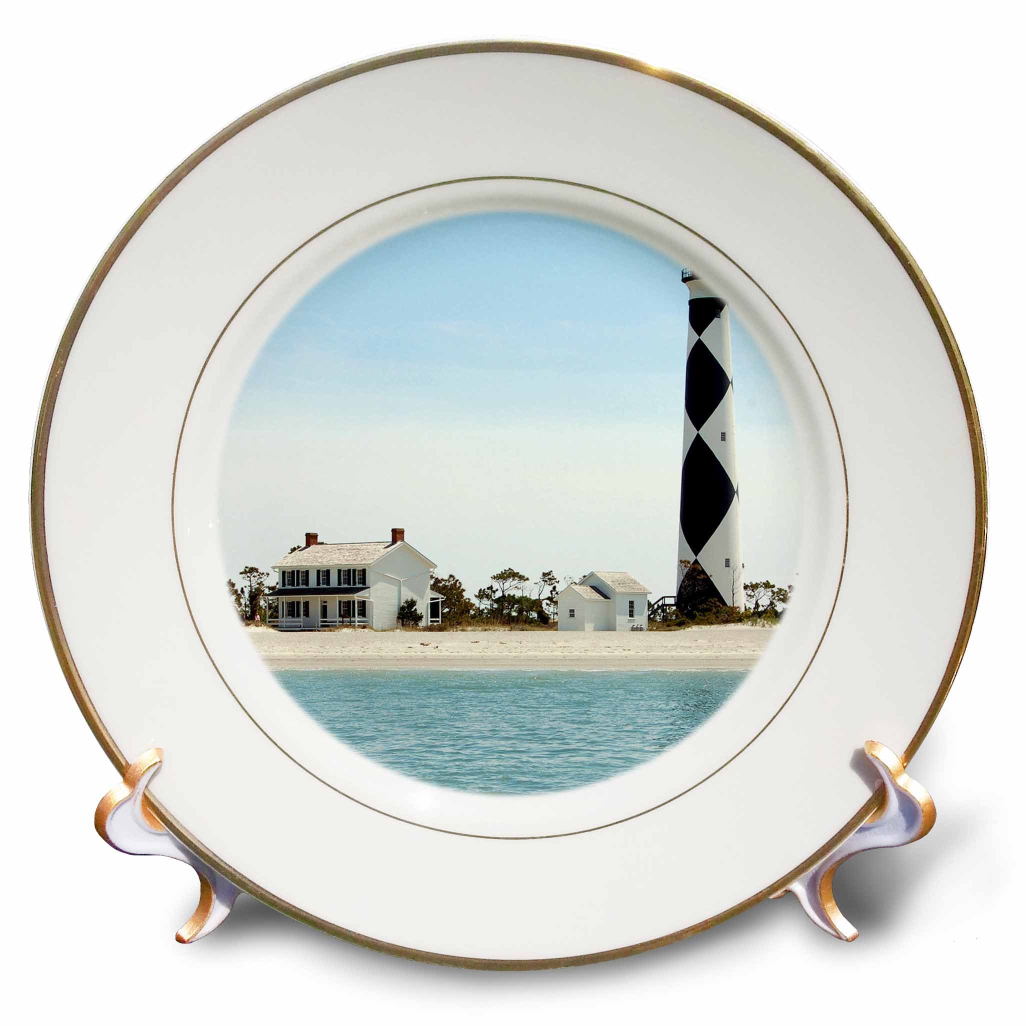 3dRose cp_93274_1 North Carolina, Cape Lookout Lighthouse-Us34 Lse0035-Lynn Seldon-Porcelain Plate, 8-Inch
