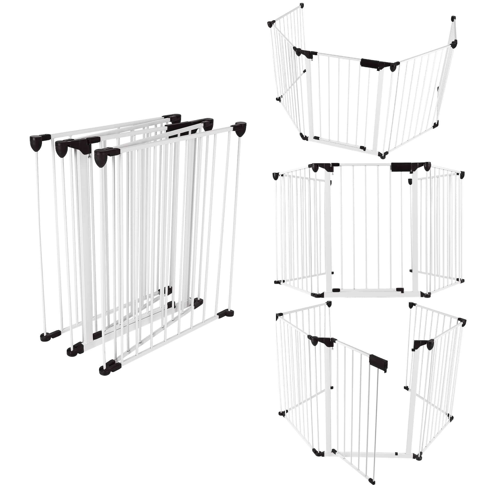 SHISHI Parco per Cuccioli Pieghevole, Barriere di Protezione 5 Pannelli Kit, Recinzione Metallica con Porta, Barriera di Sicurezza Murale, Recinzione con Porta per Interni ed Esterni(Bianco 310×75 cm)
