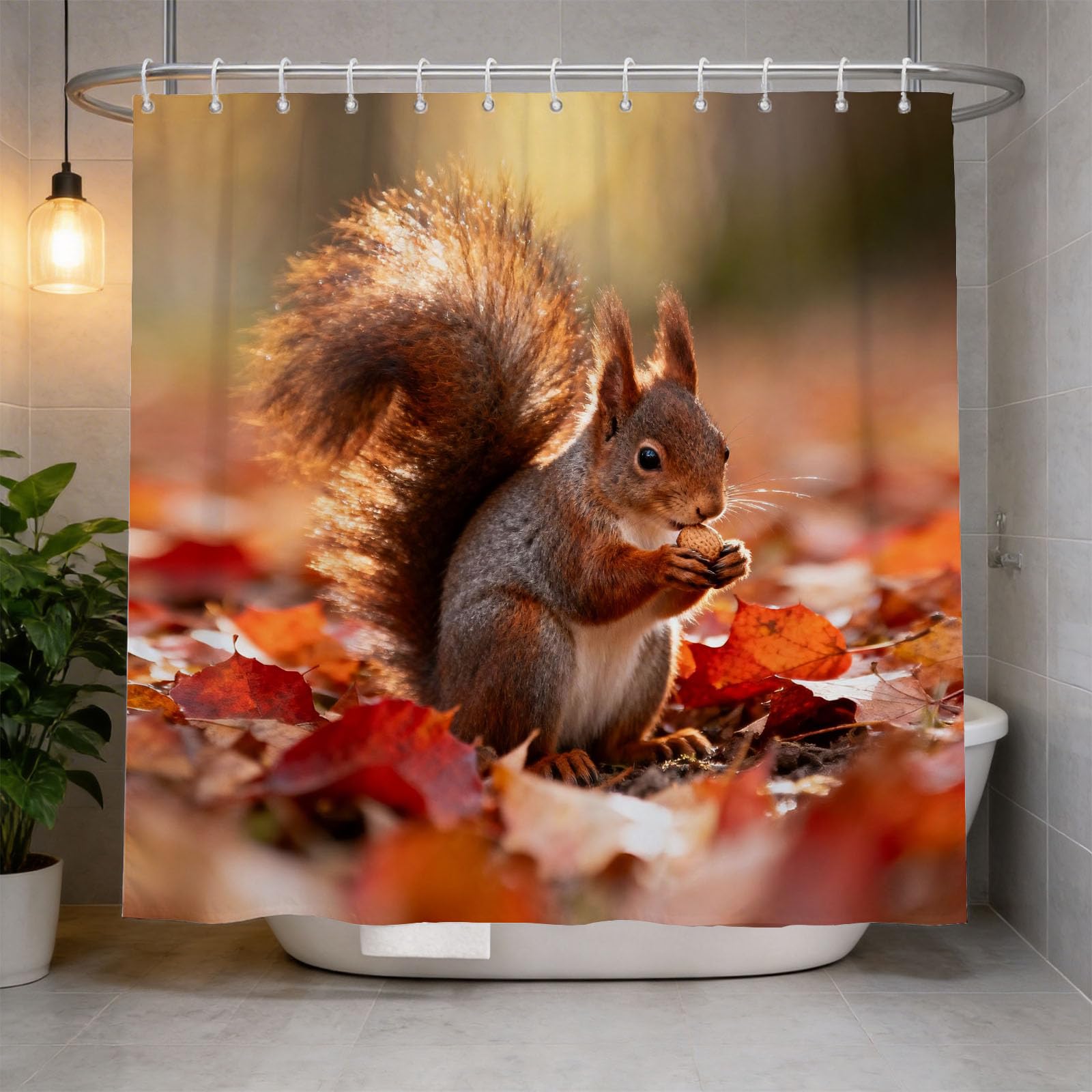 Hongduo 3D Squirrel Shower Curtain for Stalls Bathtubs Animal Theme Bathroom Decor Shower Curtain Set Polyester Fabric Waterproof 180x200cm/71X79 Inch with Hooks