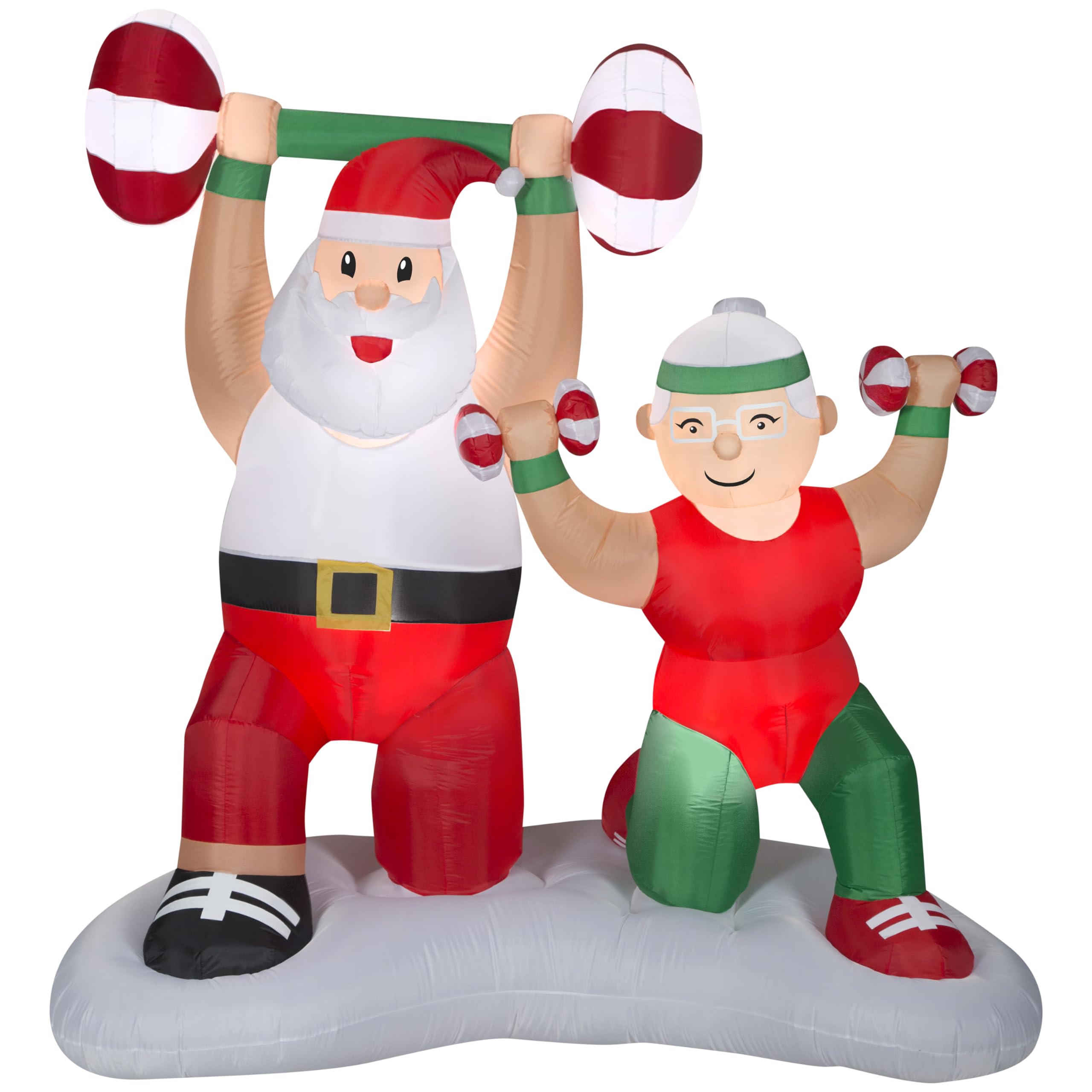 Gemmy Christmas Inflatable Santa and Mrs. Claus Workout Scene, 6.5 ft Tall, Multi
