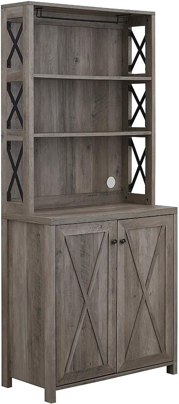 Elegant Bar Cabinet | Kitchen Cabinet with Microwave Stand (Stone Grey)