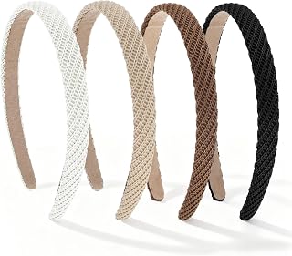 SHENLIU 4 Pieces Trendy Headbands, Hair Bands Ladies Elegant Non-Slip Headbands for Girls Women(Black Beige Coffee Brown)