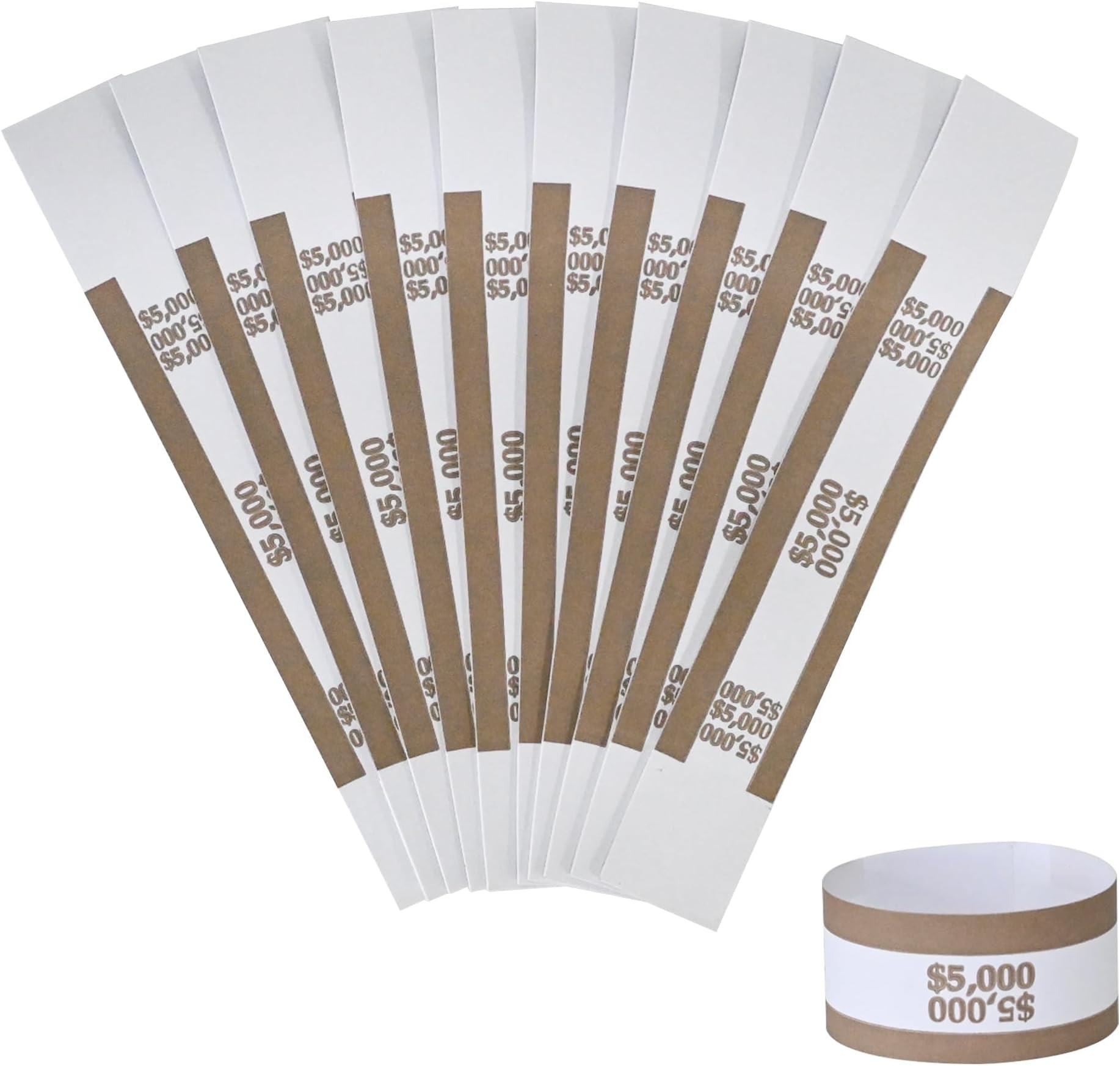 Currency Straps â€“ Bill Wrappers, Money Bands to Organize Bills, ABA Standard Colors, Self-Adhesive, 7.5 x 1.15 Inches (Brown-$5000-100pcs)