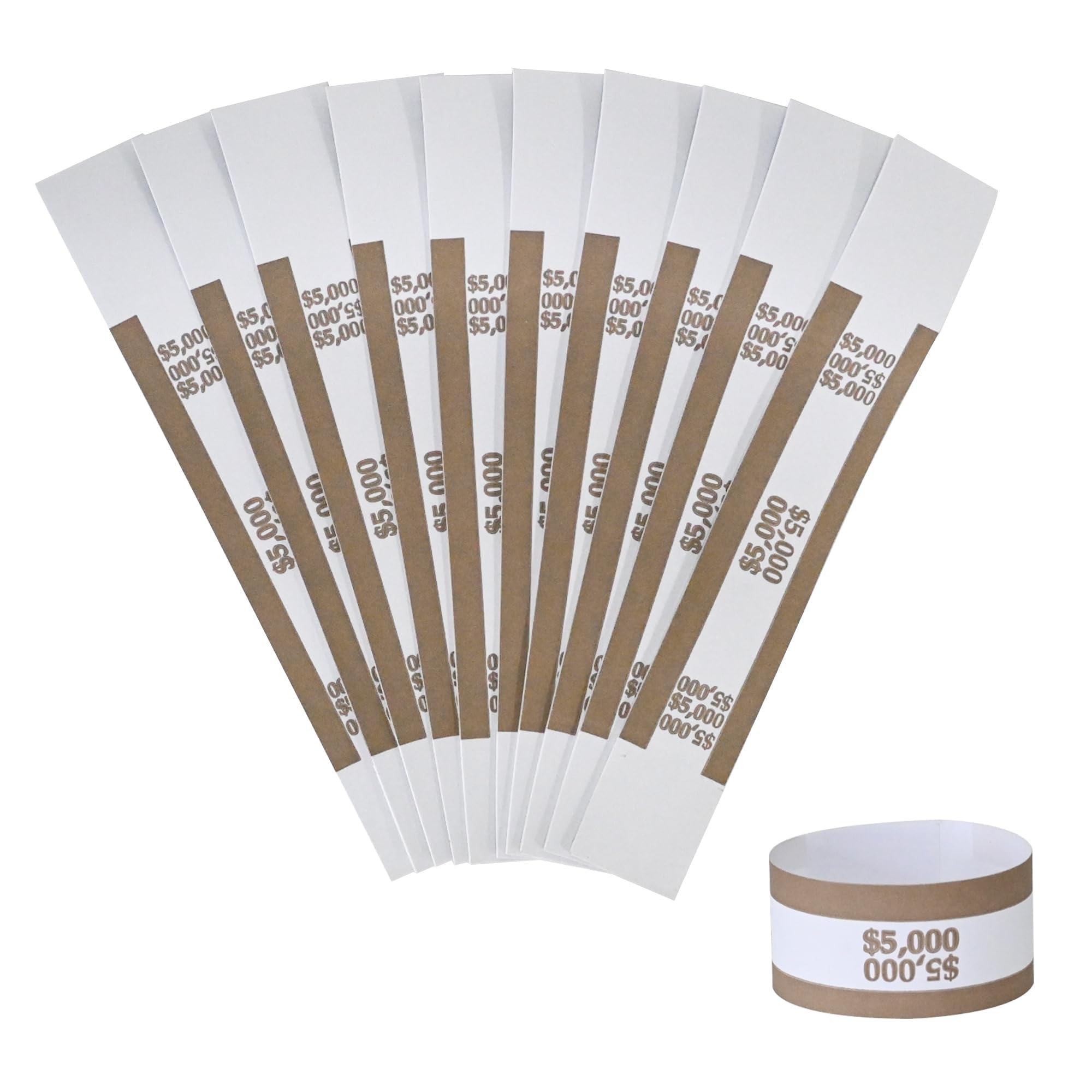 Currency Straps â€“ Bill Wrappers, Money Bands to Organize Bills, ABA Standard Colors, Self-Adhesive, 7.5 x 1.15 Inches (Brown-$5000-100pcs)