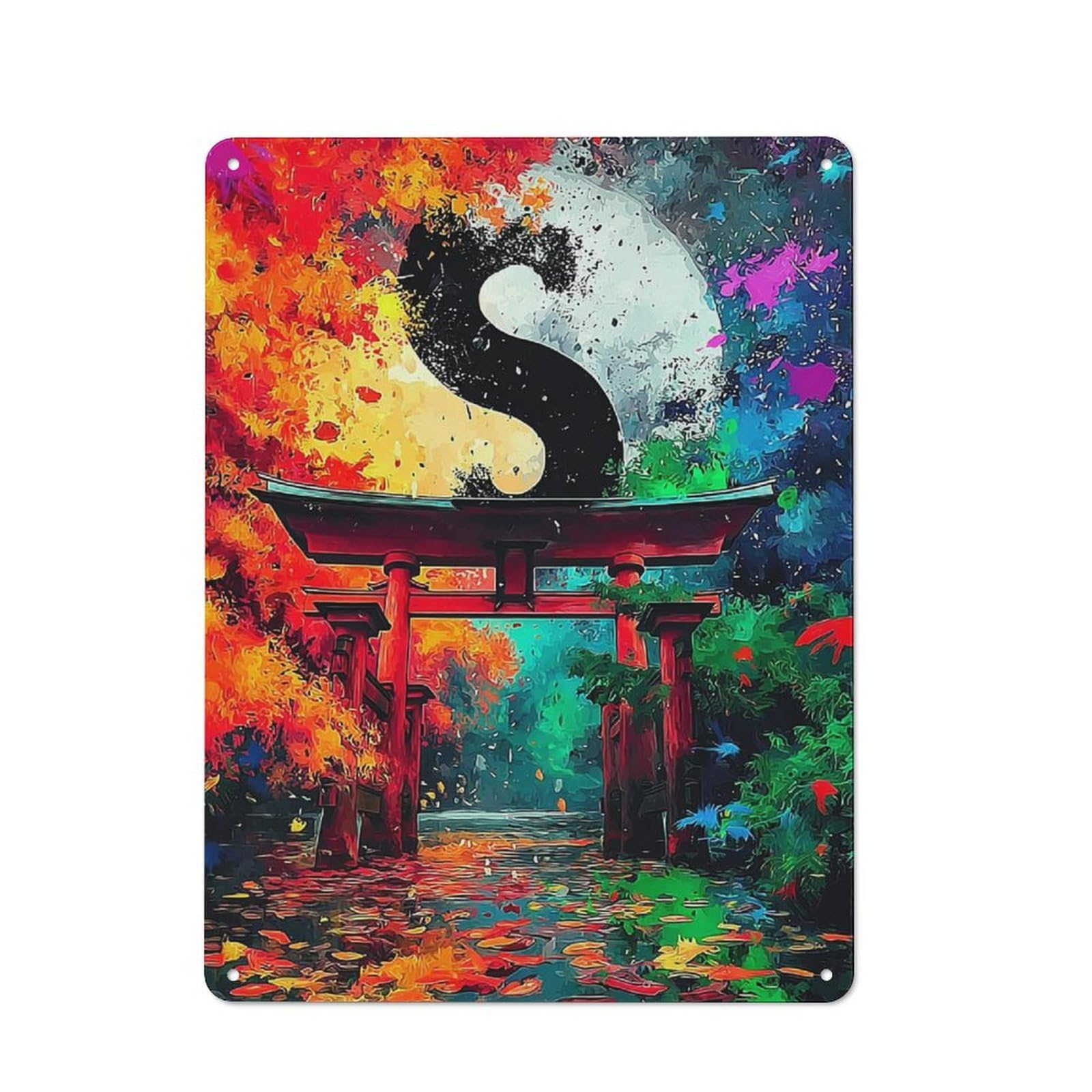 Yin-Yang Gate in Autumn Splendor Modern Retro Metal Wall Decor 40x30cm, Metal Wall Sign for Loft, Studio, Office Or Creative Room