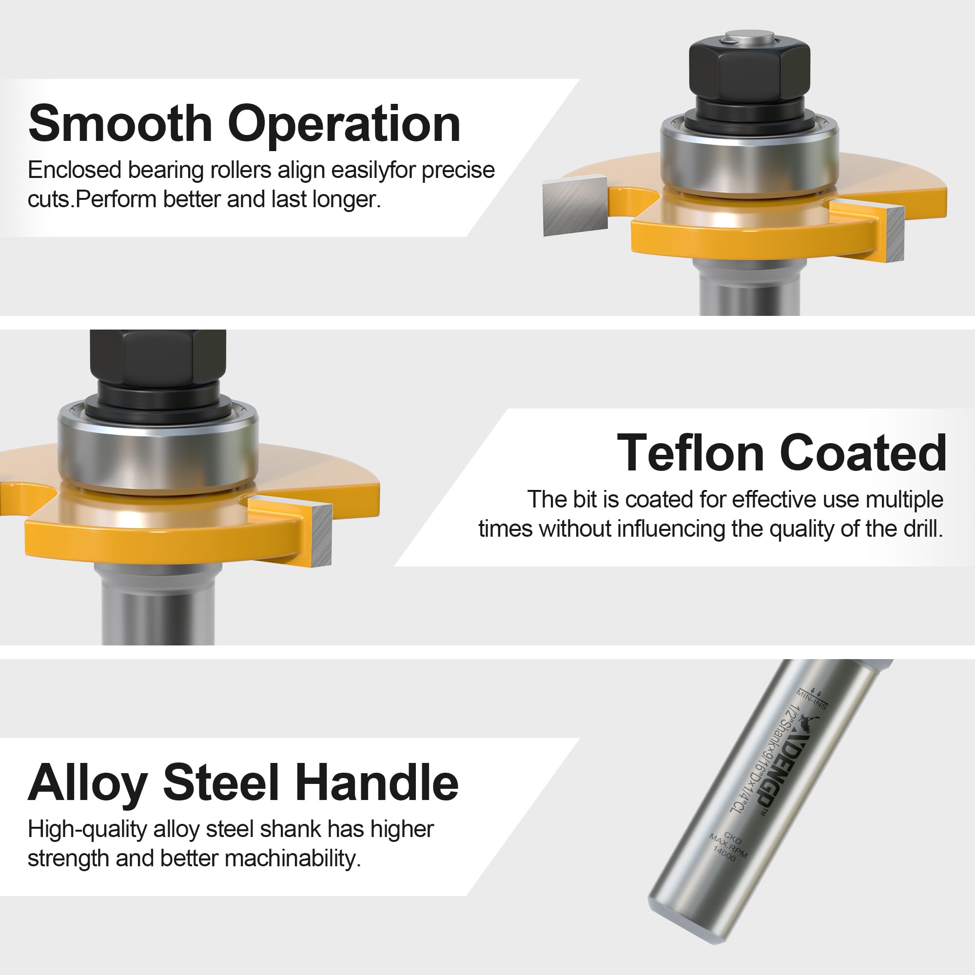 Slot Cutter Router Bit 1/2 Shank, 3 Wing Slotting Cutter Router Bit for T-Molding Slot Cutting | 1/4" Carbide Height — Amazon image 4