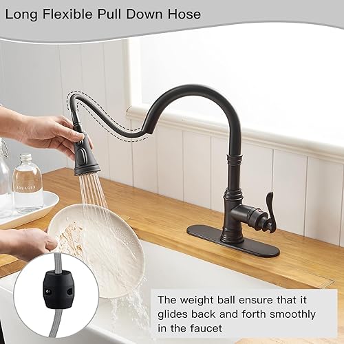 Miniatura 8 de Homevacious Grifo de cocina de níquel cepillado con rociador extraíble, 3 modos de pulverización, manija única, palanca simple, grifo de fregadero