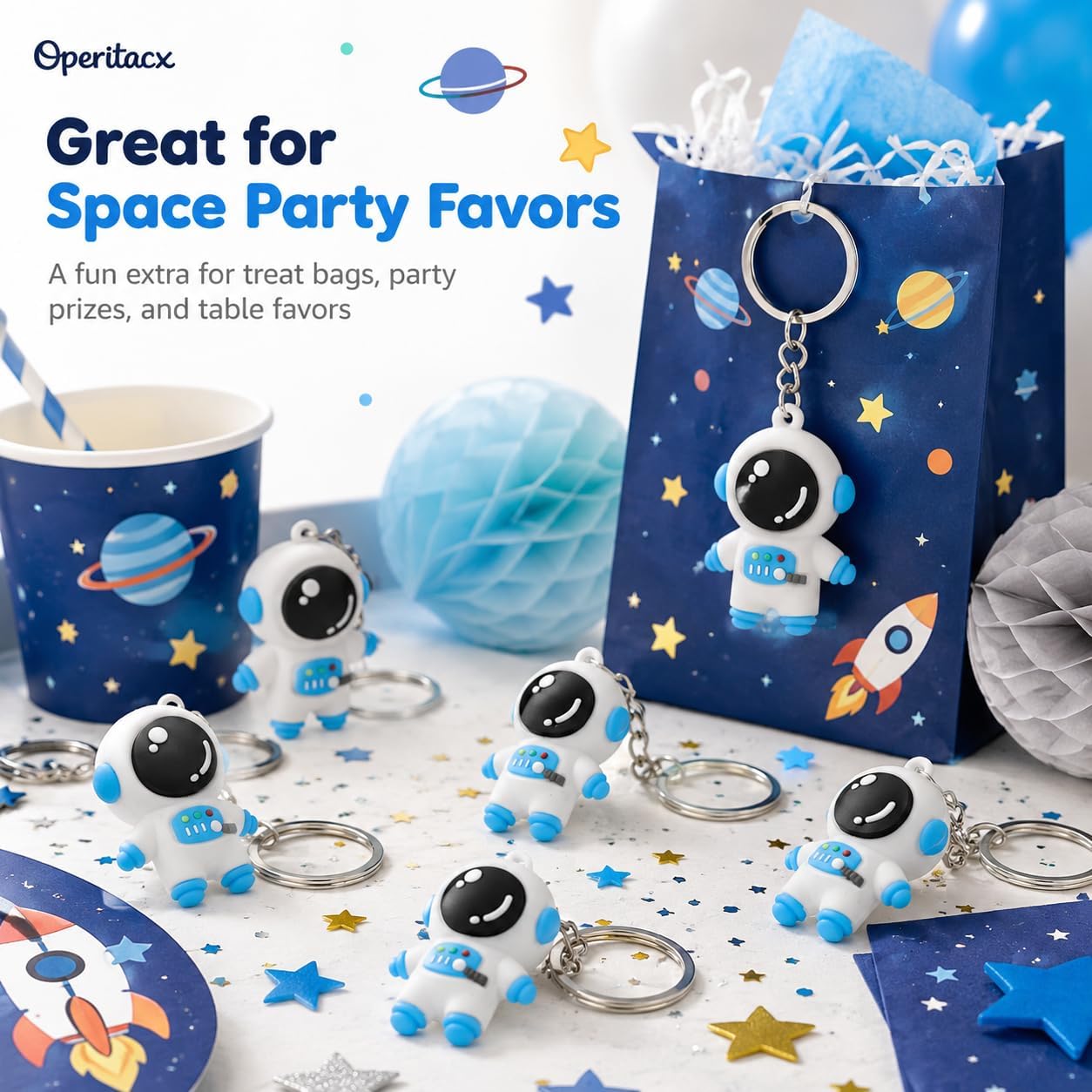 Operitacx 24 Pack Astronaut Keychains for Space Party Favors, 4.5 cm