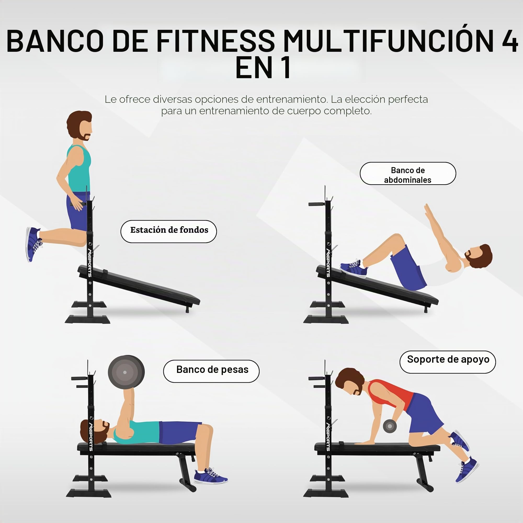 Banco de pesas profesional multifuncional plegable para barras con mancuernas de hasta 200 kg, Mancuernas