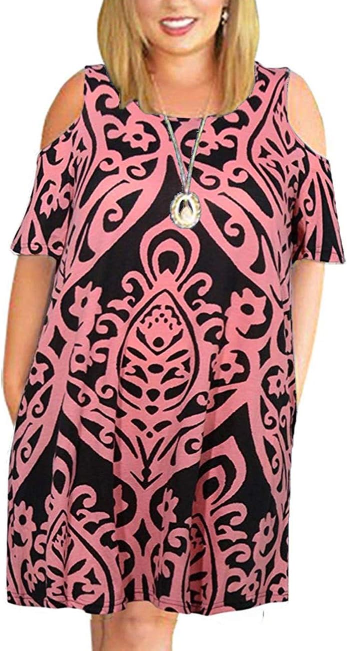Kancystore Women's Plus Size Summer Dresses Short Sleeve Casual T-Shirt Swing Dress with Pockets
