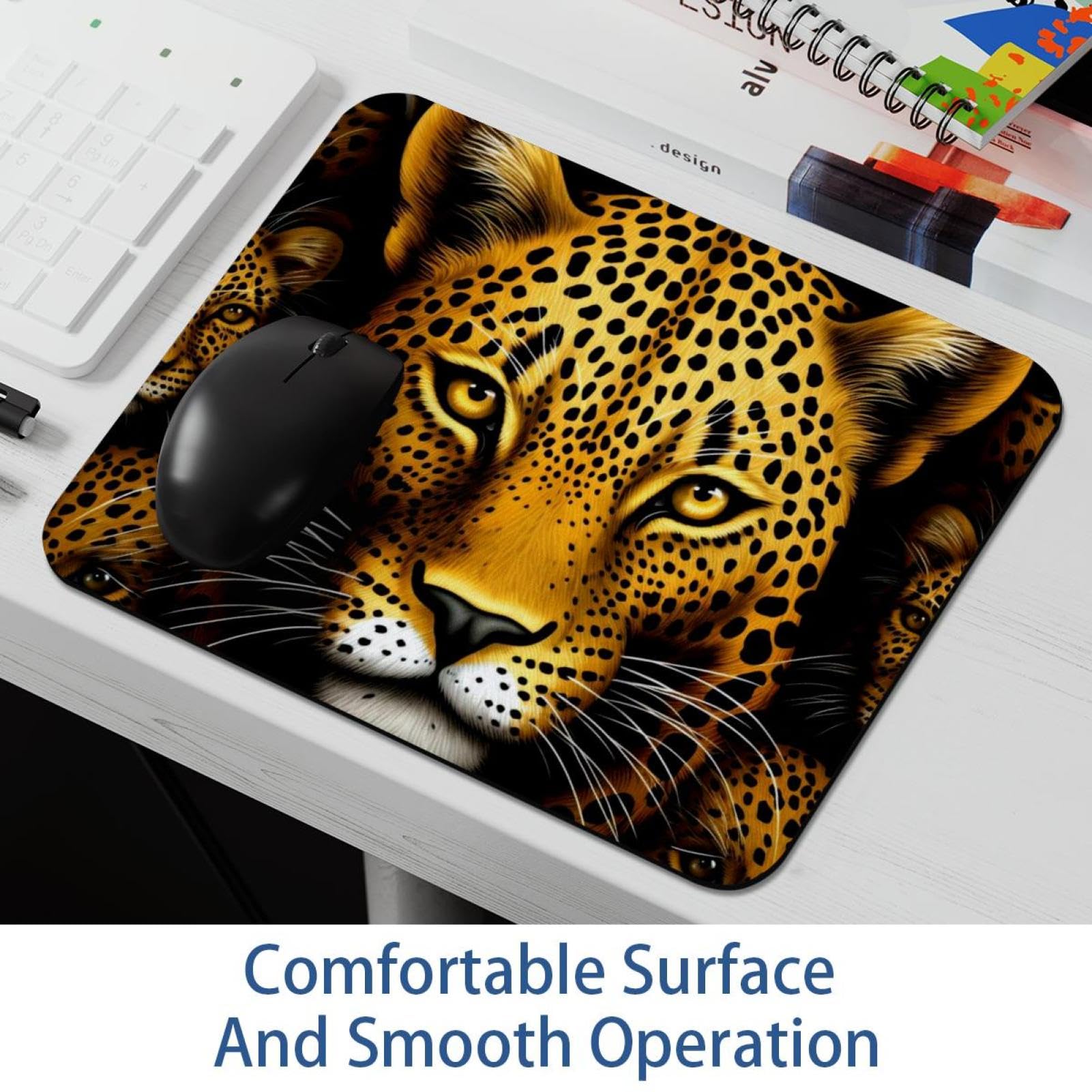 Divertente tappetino per mouse quadrato con stampa leopardata 20 x 24 cm, impermeabile, base in gomma antiscivolo, tappetino per mouse da gioco per laptop da ufficio