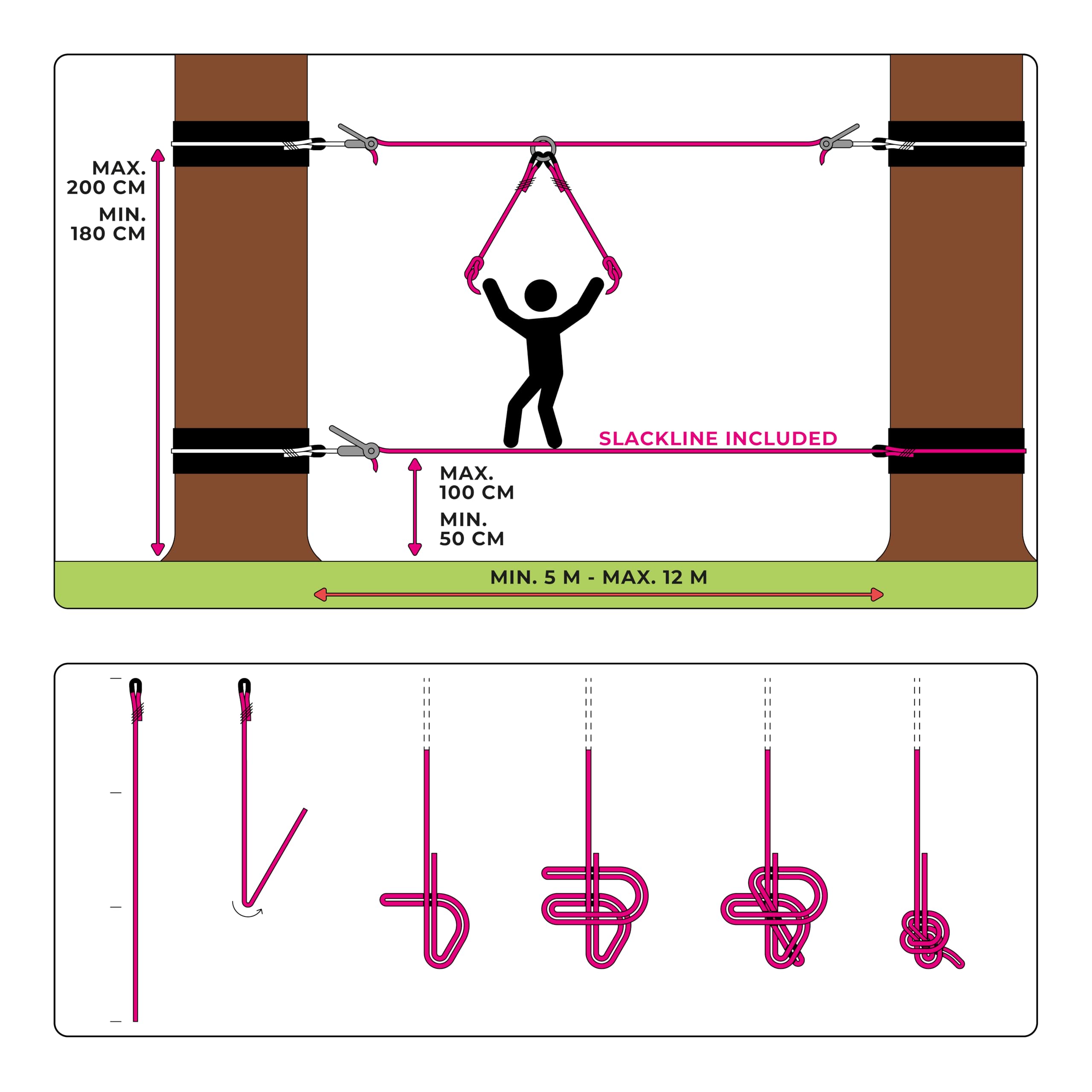 Monkey line Kit 15m slackline fettuccia guida dall'alto con anello per bambini