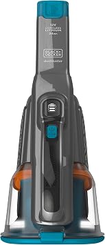 Black + Decker Lityum Dustbuster BHHV320B Cyclonic Action – 12 V, 25 AW, akülü el süpürgesi, çıkarılabilir derz başlığı ve şarj istasyonu – torbasız, kablosuz elektrikli süpürge – titanyum/mavi