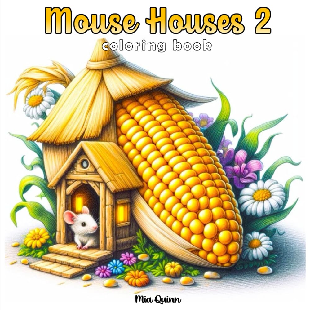 Mouse Houses 2 Coloring Book: 50 Whimsical Grayscale Scenes of Adorable Mice Living in Teacups, Fruits, and Forest Homes for Adults Stress Relief and Relaxation (Fantasy Homes Coloring Books)