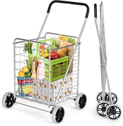IRONMAX Carrito de compras de comestibles, carrito plegable y resistente con ruedas grandes para una fácil instalación y extracción, carrito ligero